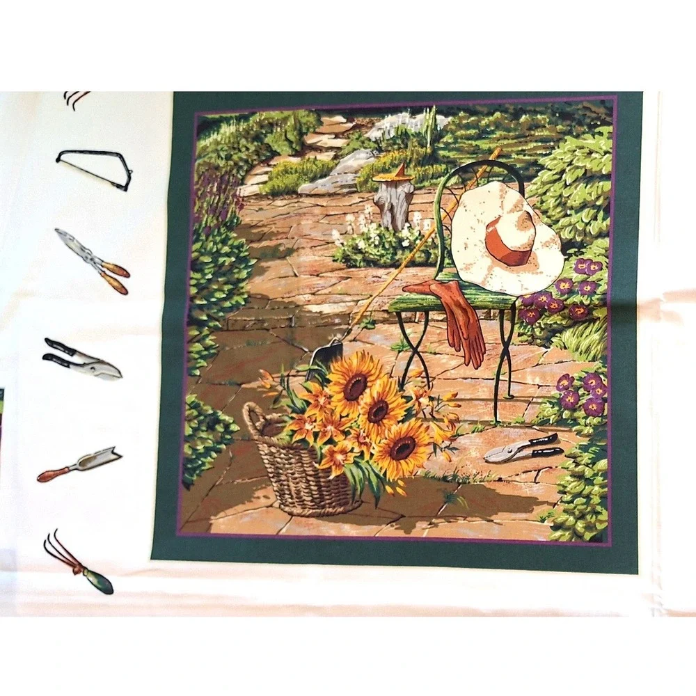 Astro Textile Corp Garden Sunflowers Potting Shed Cotton Fabric Panel 4 Scenes